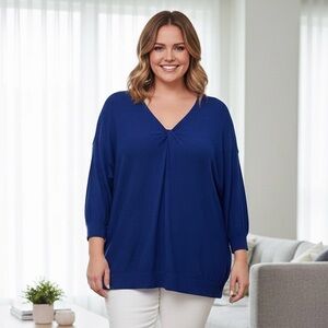 Land’s End dark blue v neck raglan long sleeved sweater, 100% merino wool, 3X